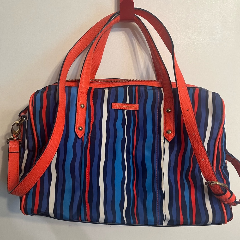 Women's Striped Blue & Coral Tote Bag